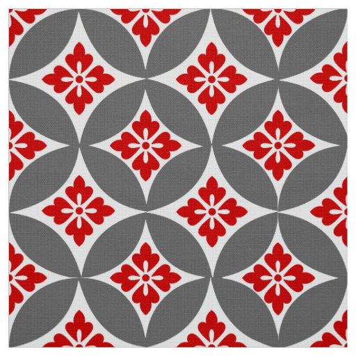 Shippo with Flower Motif, Red, White and Gray Fabric