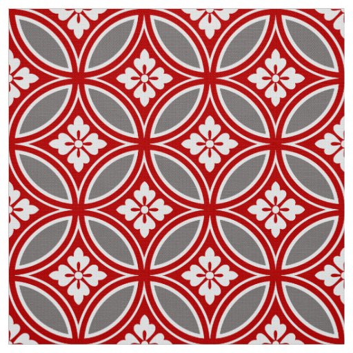 Shippo with Flower Motif, Red, White and Gray Fabric