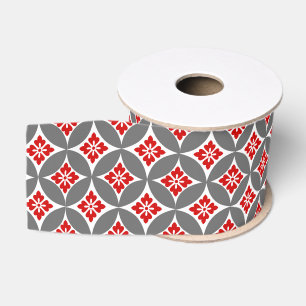 Shippo with Flower Motif, Red, White and Gray Grosgrain Ribbon