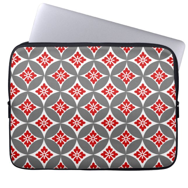 Shippo with Flower Motif, Red, White and Gray Laptop Sleeve (Front)
