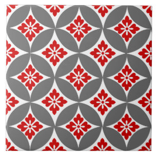 Shippo with Flower Motif, Red, White and Gray Tile