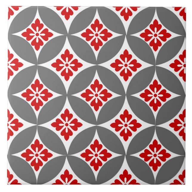 Shippo with Flower Motif, Red, White and Gray Tile (Front)