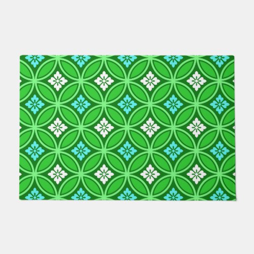 Shippo with Flower Motif Shades of Jade Green Doormat