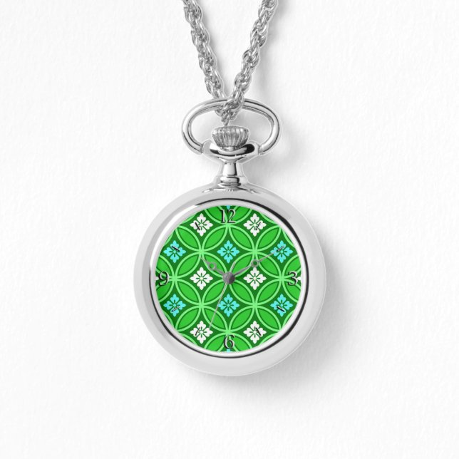 Shippo with Flower Motif, Shades of Jade Green Wat Watch (Front)