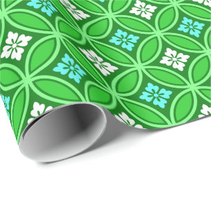 Shippo with Flower Motif, Shades of Jade Green Wrapping Paper
