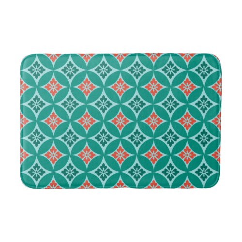 Shippo with Flower Motif Turquoise and Coral Bathroom Mat