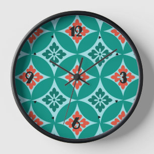 Shippo with Flower Motif, Turquoise and Coral Clock