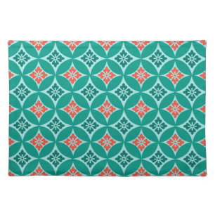 Shippo with Flower Motif, Turquoise and Coral Cloth Placemat