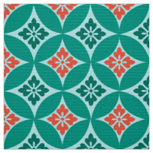 Shippo with Flower Motif, Turquoise and Coral Fabric
