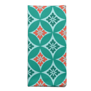 Shippo with Flower Motif, Turquoise and Coral Napkin