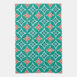 Shippo with Flower Motif, Turquoise and Coral Towel