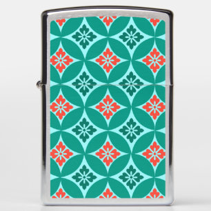 Shippo with Flower Motif, Turquoise and Coral Zippo Lighter