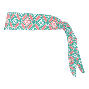 Shippo with Flower Motif, Turquoise & Coral Orange Tie Headband