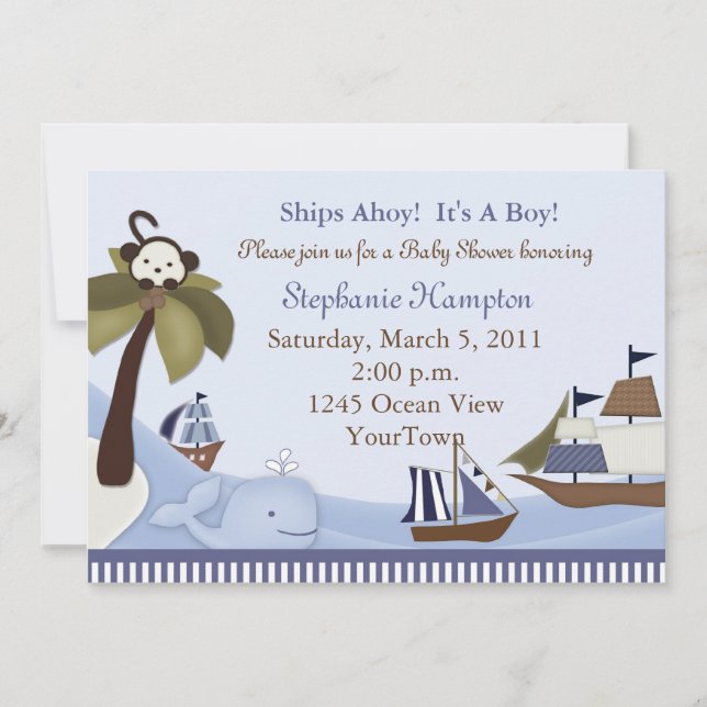 Ships Ahoy Baby Boy Shower Invitation (Front)
