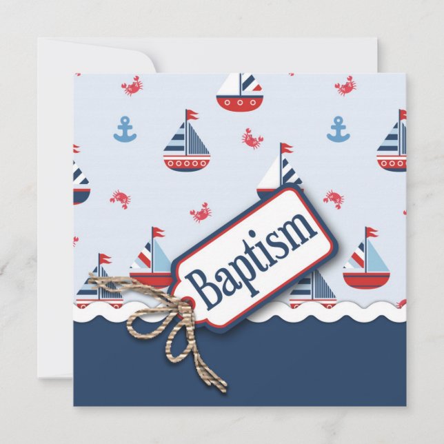 Ships Ahoy! Baptism Square 2 Invitation (Front)