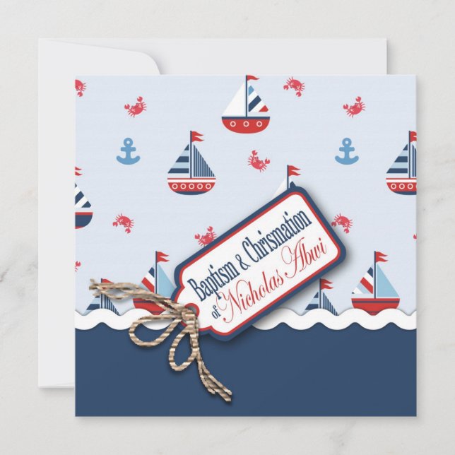 Ships Ahoy! Baptism Square C Invitation (Front)