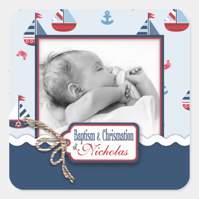 Ships Ahoy! Baptism Square Sticker (Front)