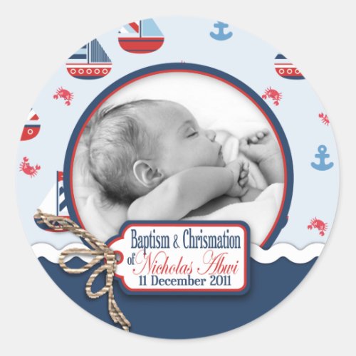 Ships Ahoy Baptism Sticker_NicholasB Classic Round Sticker