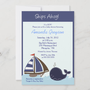 Ships Ahoy Blue Whale 5x7 Baby Shower Invitation