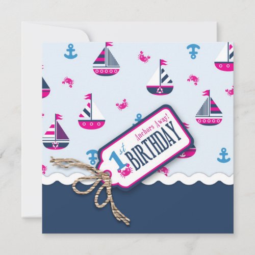 Ships Ahoy Girl Birthday Invite Square 1