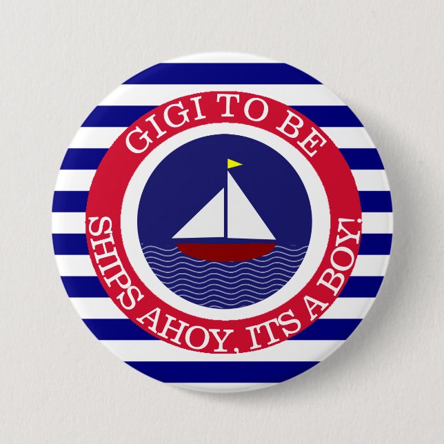 Ships Ahoy, Its a Boy Baby Shower Button (Front)