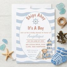 Ships Ahoy It's A Boy Baby Shower Invitation