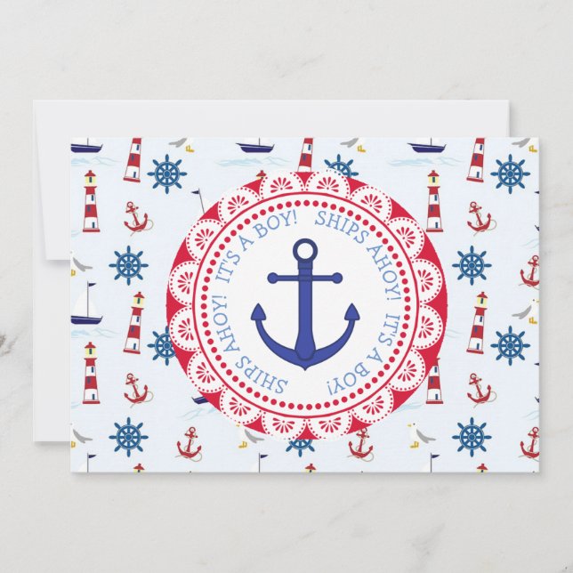 Ships Ahoy, Its a Boy, Baby Shower Invitation (Front)