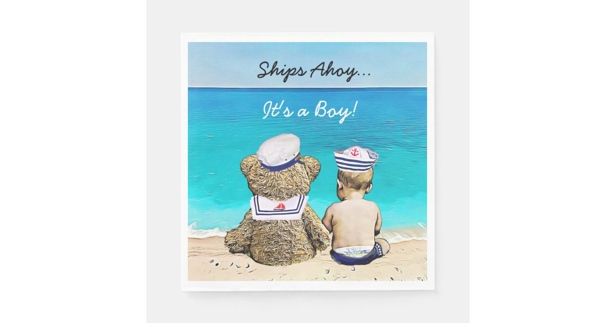 Ships Ahoy Its A Boy Nautical Baby Shower Napkins Zazzle Com