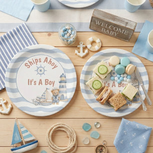 Ships Ahoy It's A Boy Nautical Baby Shower Paper Plates