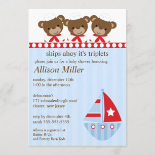 Ships Ahoy It's TRIPLET'S Baby Shower Invitation