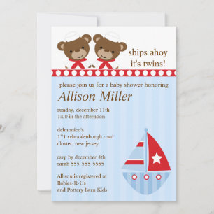 Ships Ahoy It's TWIN'S Baby Shower Invitation