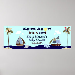 Ships Ahoy Nautical Baby Shower Banner Poster