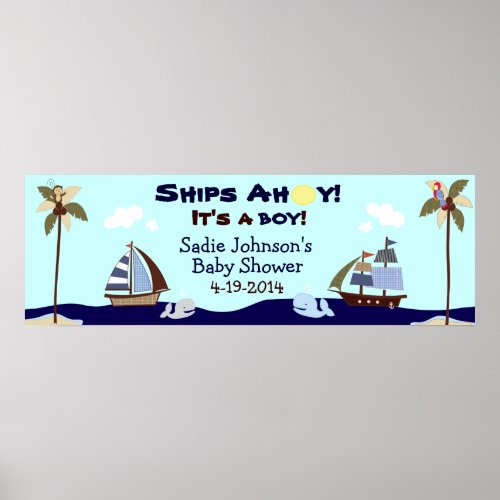 Ships Ahoy Nautical Baby Shower Banner Poster
