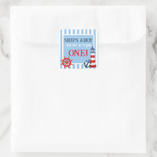 Ships Ahoy Our Boy Is Turning ONE! First Birthday Square Sticker