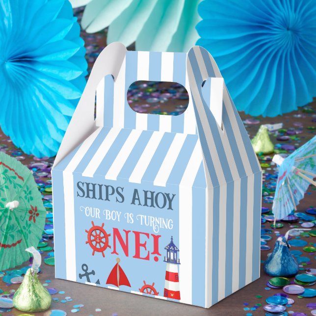 Ships Ahoy Our Boys Is One First Birthday  Favor Boxes (Party)