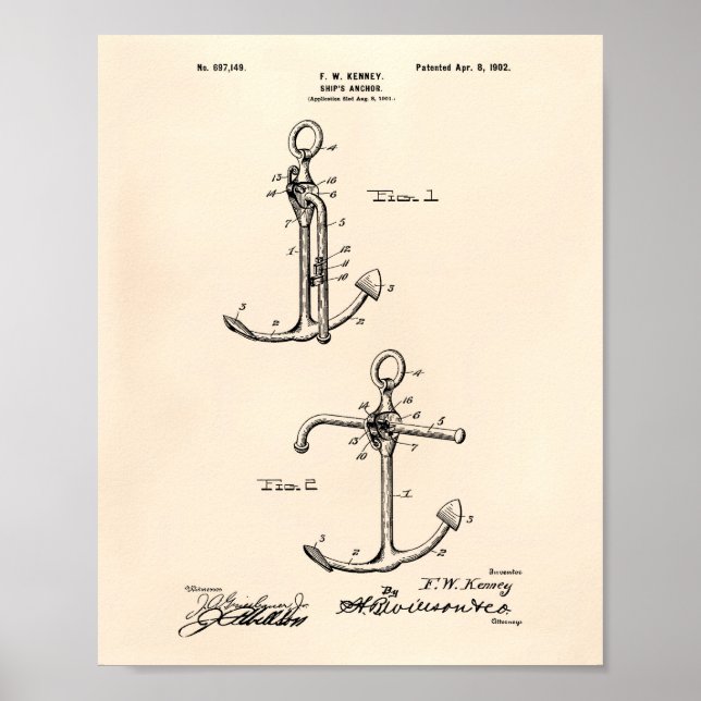 Ship's Anchor 1902 Patent Art Old Peper Poster (Front)