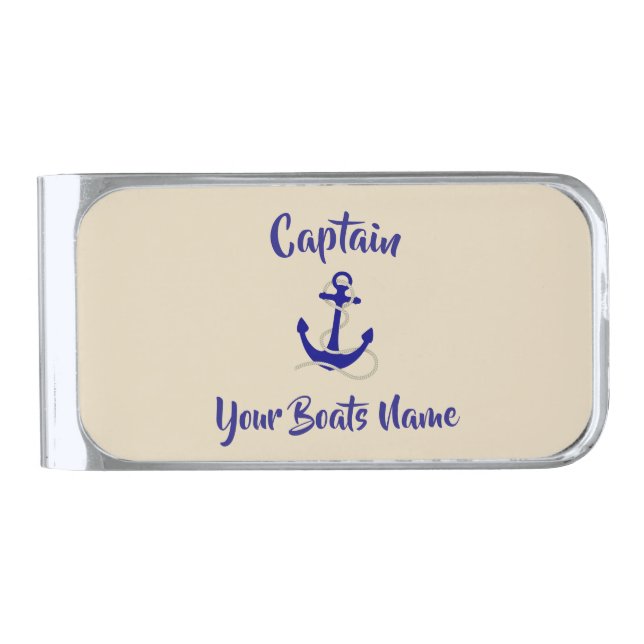 Ships anchor and boat captain silver finish money clip (Front)