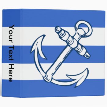 Ships Anchor Blue Stripes 3-ring Binder 2" by TheHomeStore at Zazzle