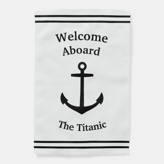 Ships Anchor Custom White & Black Boat Flag (Front)