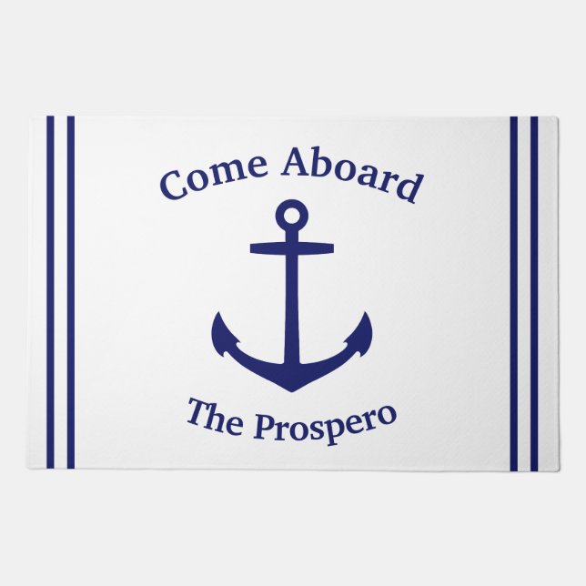 Ship's Anchor Custom White Nautical Doormat (Front)