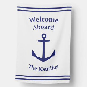 Ship's Anchor Custom White & Navy Boat Flag