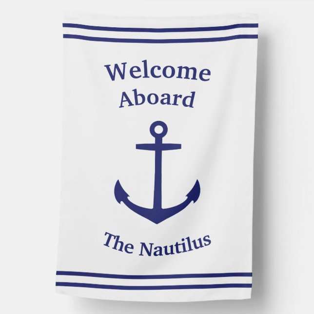 Ship's Anchor Custom White & Navy Boat Flag (Front)