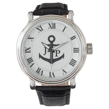 Ships Anchor Men's Vintage Leather Strap Watch by visionsoflife at Zazzle