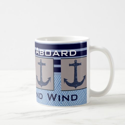 Ships Anchor  Nautical Stripes Your Boat name Coffee Mug