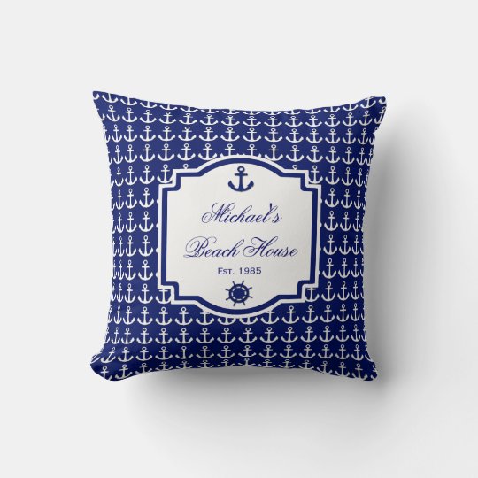 Ship's Anchor Navy Blue Nautical Pillow