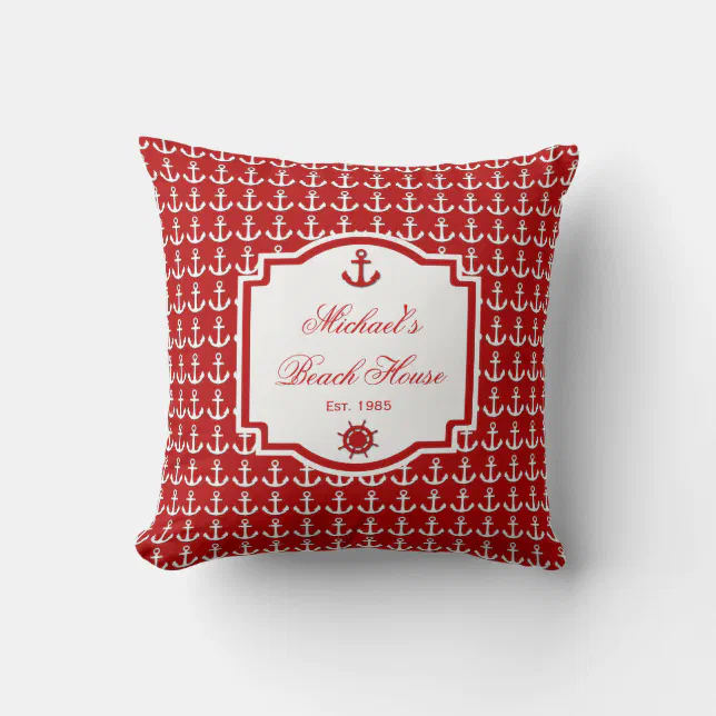 Ship's Anchor Red Nautical Pillow Zazzle