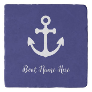 Ship's Anchor White and Blue (Personalized) Trivet