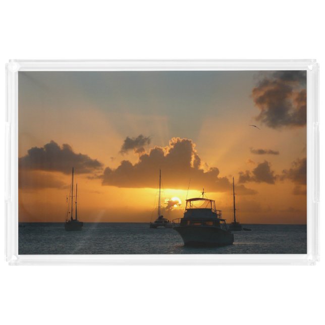 Ships and Sunset Tropical Seascape Acrylic Tray (Front)