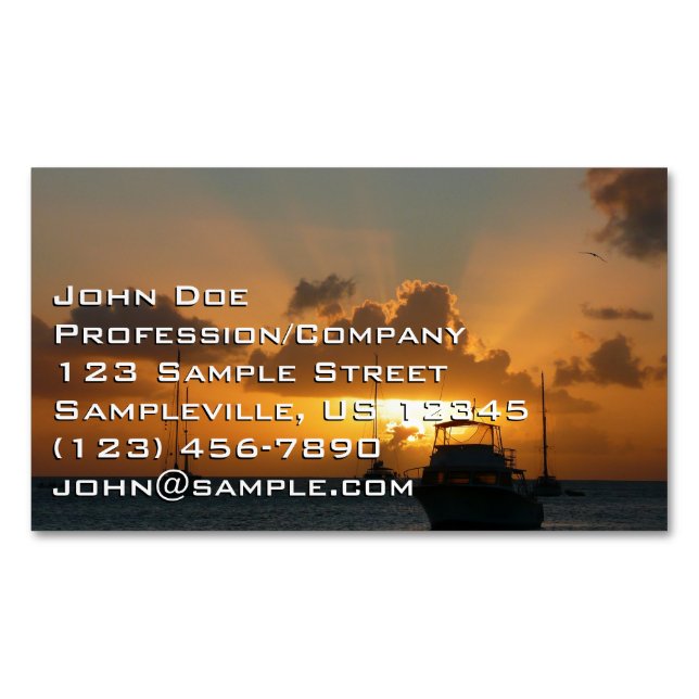 Ships and Sunset Tropical Seascape Business Card Magnet (Front)