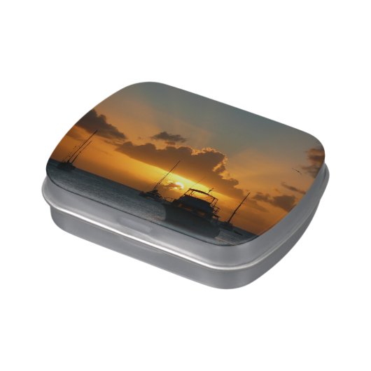 Ships and Sunset Tropical Seascape Candy Tin (Side)